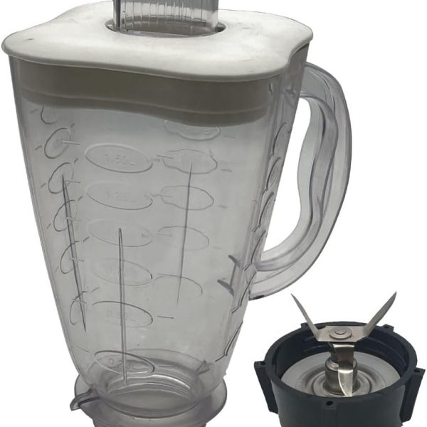 joystar Replacement 5 Cup Clover Shape Glass Blender Jar 084036-000-000 with lid and blade, Compatible with Oster blender(white lid+ blade set, Glass)