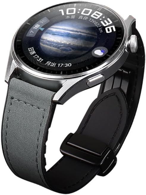 22mm Genuine Leather Watch Strap with Magnetic Buckle, Compatible with Huawei GT5/GT5 Pro/GT4/GT3/GT2 and More-Grey
