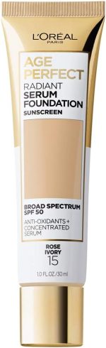 L'Oreal Paris Age Perfect Radiant Serum Foundation with SPF 50, Rose Ivory, 1 Ounce