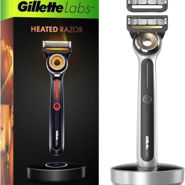 Gillette Labs Heated Wet Razor with Cleaning Element 1 Handle 2 Blades Gift for Men Premium Magnetic Dock