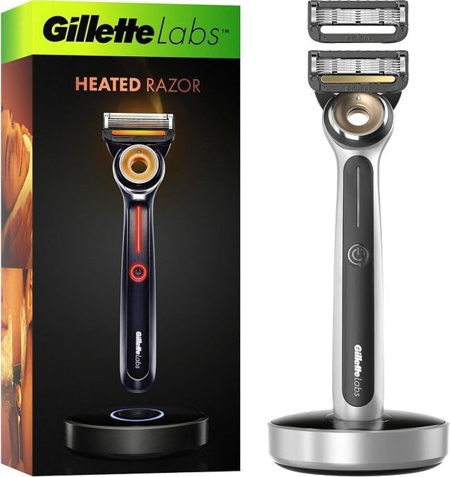 Gillette Labs Heated Wet Razor with Cleaning Element 1 Handle 2 Blades Gift for Men Premium Magnetic Dock