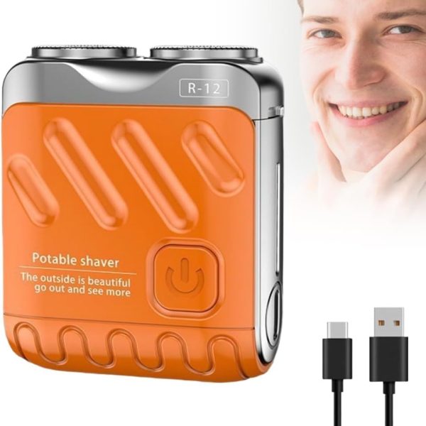 Azonee Mini Rechargeable Electric Shaver With Digital Display - Portable Luggage/Suitcase Design Rotary Shaver for Men, Home and Travel (Orange)