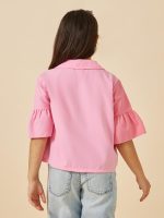 ⁦Styli Girls Color Block Ruffled Sleeve Collared Shirt⁩ - الصورة ⁦5⁩