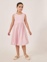 ⁦Styli Girls Solid Sleeveless Balloon Dress With Gathered Detail⁩ - الصورة ⁦2⁩
