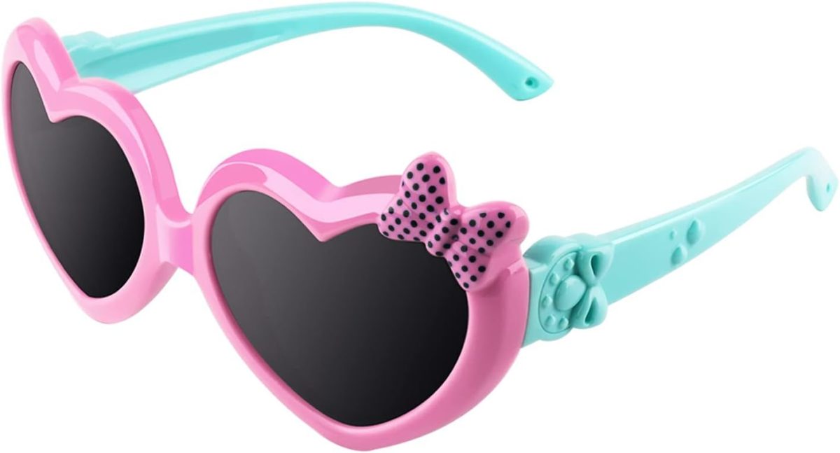 SYOSI Kids Cute Heart Polarized Sunglasses, UV400 for Children Age 3-12, New Fashion Children's Sunglasses Boys And Girls Cute Sunglasses Peach Heart Frame Bow Glasses 878 (Pink)