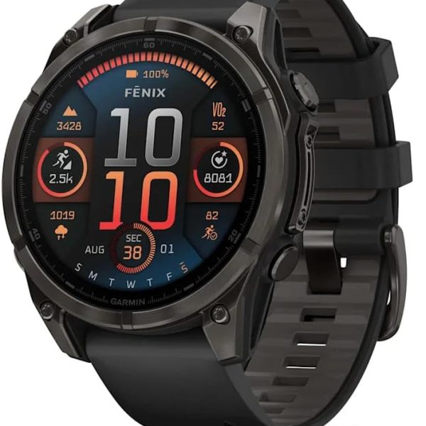 GARMIN FENIX 8 - 47 MM, AMOLED, SAPPHIRE CARBON GRAY DLC TITANIUM WITH BLACK/PEBBLE GRAY SILICONE