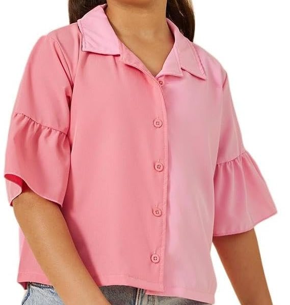 Styli Girls Color Block Ruffled Sleeve Collared Shirt