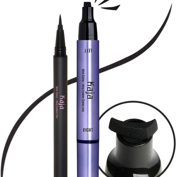Kaja Winged Eyeliner Set - Wink Stamp Long | with Avocado Extract, Double-ended Wing, Smudge-Proof, Waterproof, Eye Irritation Tested, Long Lasting Pencil, Colorstay, Matte Finish, Cat Eye Look