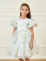 ⁦Styli Girls Floral Print Organza A-Line Dress⁩ - الصورة ⁦3⁩