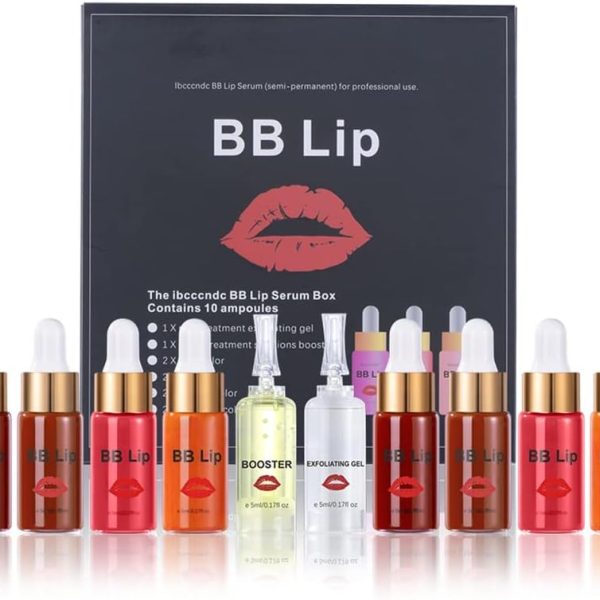 Reddhoon BB Lips Serum Kit, Semi Permanent Make-up Treatment, Lip Gloss BB Lip Serum for Lip Pigment, Including 4 Colors Liquid Lip Pigments, Exfoliating Gel and Booster