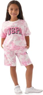 U.S. POLO ASSN. Girls Beige-Orchid Bermuda Set