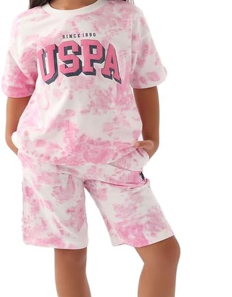 U.S. POLO ASSN. Girls Beige-Orchid Bermuda Set