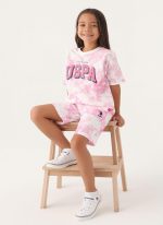 ⁦U.S. POLO ASSN. Girls Beige-Orchid Bermuda Set⁩ - الصورة ⁦3⁩