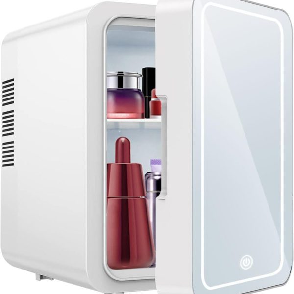 Makeup Fridge, Make-Up Mini Fridge, with Dimmable Led Light Mirror, Portable Small Refrigerator for Cosmetics, Skin Care and Food, 4L Mini Fridge for Bedroom, Car, Office & Dorm, Cooler & Warmer