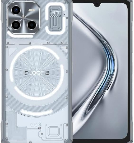 Doo.gee Smartphone - Powerful 5G Rugged Device with 100MP Camera, Dimensity 7300 CPU, 16GB RAM + 512GB Storage, IP68/IP69K Rated, and Android 14 LED Light Effect (Moon Shadow Black) (Silver)