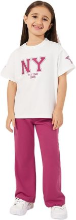 Styli Girls Oversized Logo Print T-Shirt & Flared Joggers Co-Ords Set