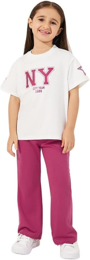 Styli Girls Oversized Logo Print T-Shirt & Flared Joggers Co-Ords Set