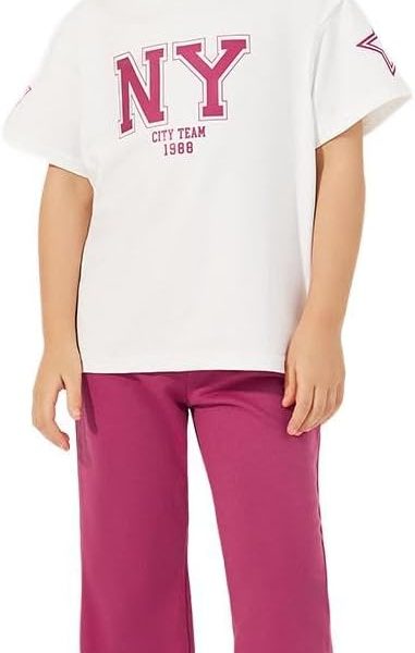 Styli Girls Oversized Logo Print T-Shirt & Flared Joggers Co-Ords Set