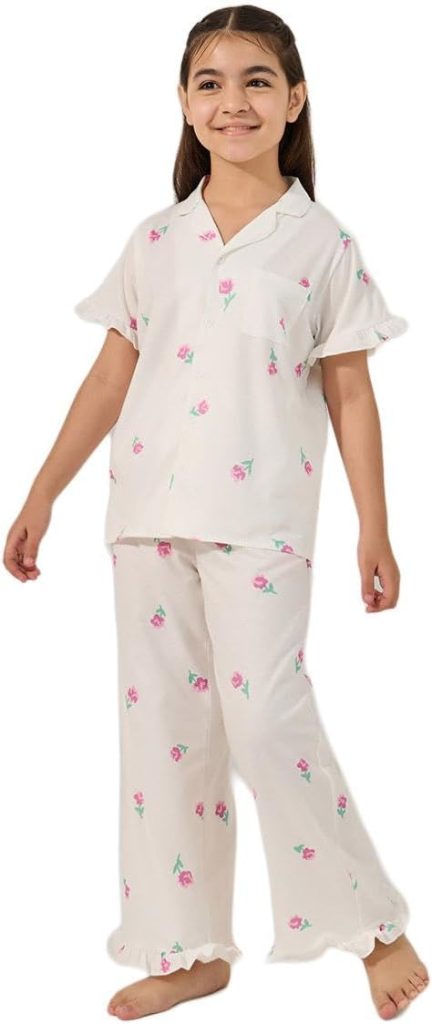 Styli Girls Floral Printed Button Front Pyjama Set
