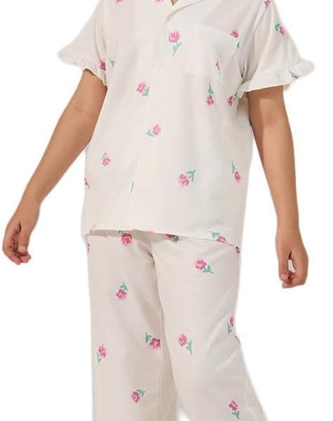 Styli Girls Floral Printed Button Front Pyjama Set