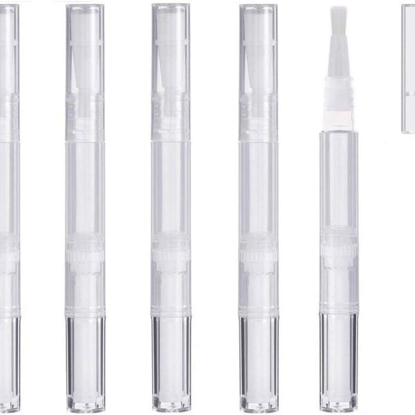 Islmlisa E-lishine 3 ml Transparent Twist Pens Empty Nail Oil Pen with Brush Tip,Lip Gloss Container Applicators Growth Liquid Tube,Set of 5, Clear, 5 Count (Pack of 1)