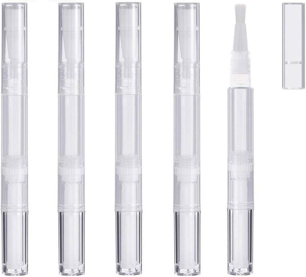 Islmlisa E-lishine 3 ml Transparent Twist Pens Empty Nail Oil Pen with Brush Tip,Lip Gloss Container Applicators Growth Liquid Tube,Set of 5, Clear, 5 Count (Pack of 1)