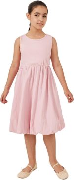 Styli Girls Solid Sleeveless Balloon Dress With Gathered Detail