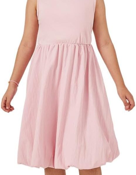 Styli Girls Solid Sleeveless Balloon Dress With Gathered Detail