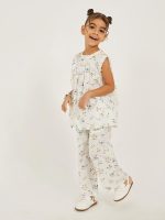 ⁦Styli Girls Floral Printed Sleeveless Pleated Top⁩ - الصورة ⁦3⁩