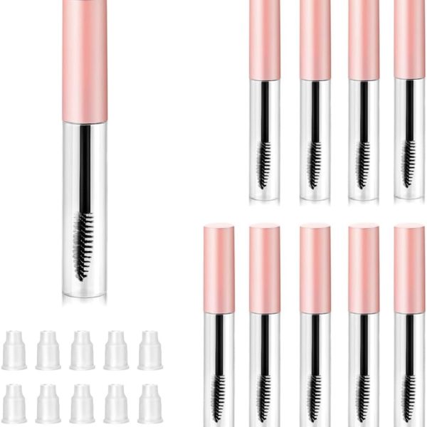 ELECDON 10 Pcs 10 ml Refillable Clear Mascara Tubes with Eyelash Wands - Suitable for DIY Cosmetics & Travel (Pink)