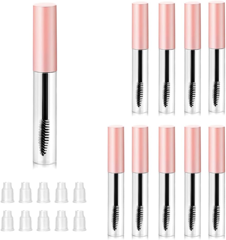 ELECDON 10 Pcs 10 ml Refillable Clear Mascara Tubes with Eyelash Wands - Suitable for DIY Cosmetics & Travel (Pink)