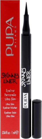 Pupa Milano Skinny Eyeliner - Ultra Slim For Maximum Precision - Soft Felt Tip Helps Create Wings - Intensifies The Lash Line - Water-Based Formula - Long Lasting Wear - 001 Extra Black - 0.034 Oz