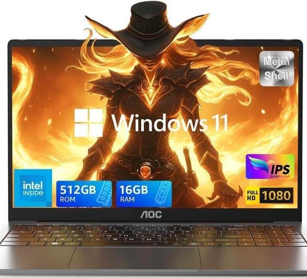 AOC15.6 High-Performance Portable Laptop with Intel N97,16GB DDR4,512GB SSD,1080P FHD, Windows11,5000mAh Battery,180° Fold, USB3.2 Type-C, Perfect for Work and Study.