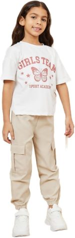 Styli Girls Butterfly Printed Drop Shoulder T-shirt & Cargo Pant Set