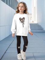 ⁦Girls Cute Outfit, Top + Pants, Long Sleeve Blazer and Leopard Love Print, Casual Sweatshirt and Sweatpants,ages 4-12⁩ - الصورة ⁦8⁩