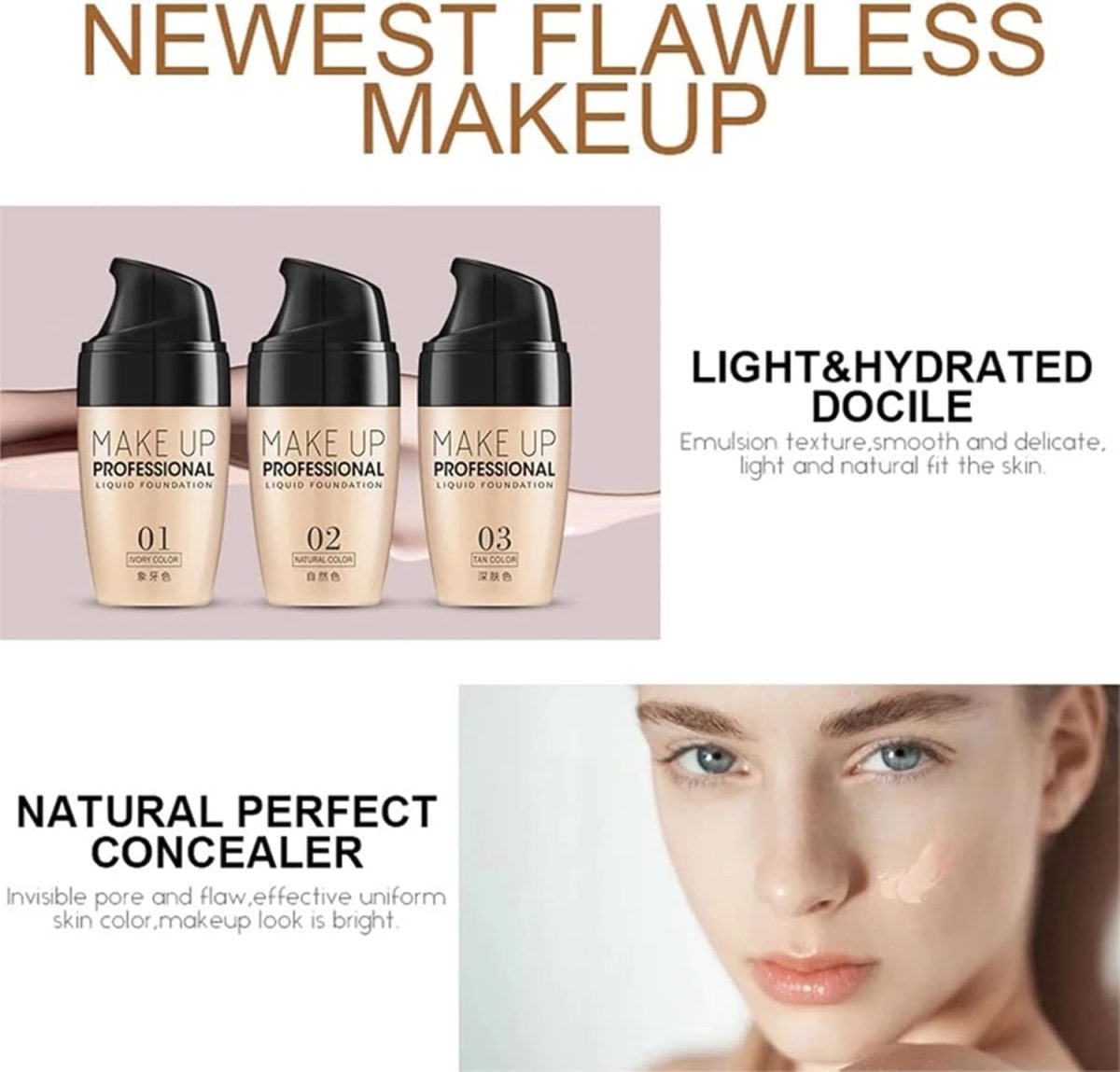 ⁦Azonee Color Changing Liquid Foundation for Mature Skin - Full Coverage, All Day Flawless, Long-Lasting Makeup Base (Ivory)⁩ - الصورة ⁦4⁩