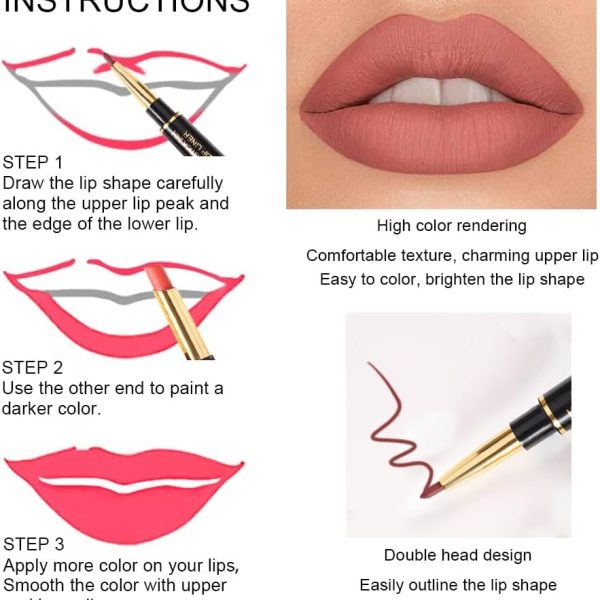 6 PCS Lip Liner and Lipstick Set Kit Dnm Chestnut Nude Dark Red Matte Matt Mat 24 Hour Lipstick Pen and Lip Kit with Lip Liner Pencil Long Lasting Set for Women Labiales Mate 24 Horas Originales