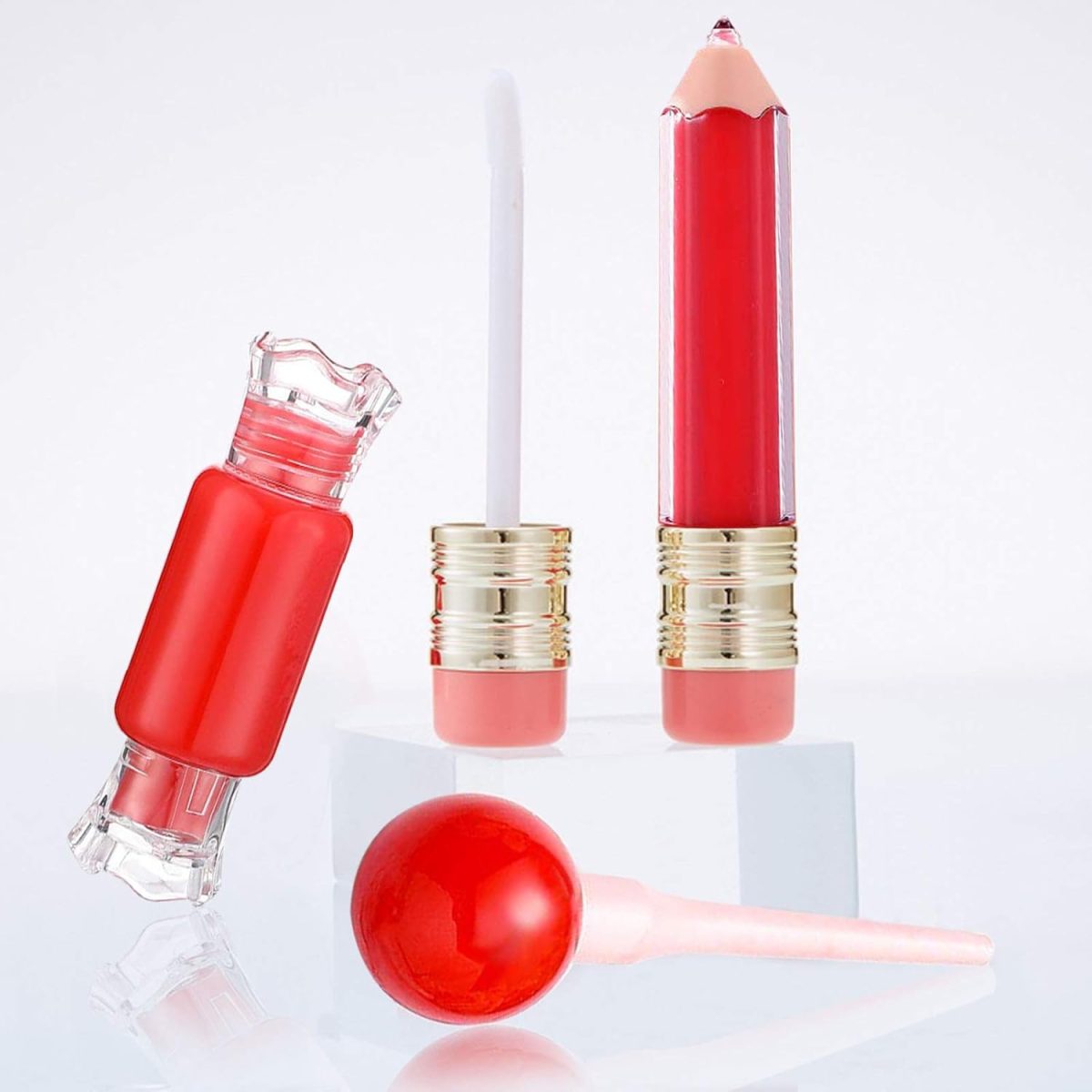 ⁦Vankcp 30 Pcs Cute Empty Lip Gloss Tubes, 6 Styles Lip Glaze Tubes Novelty Red Wine Glass Lip Oil Bottles Ice-Cream Shaped Empty Lip,Refillable Lip Balm Containers for Women Girls DIY(5/8/10ML)⁩ - الصورة ⁦5⁩