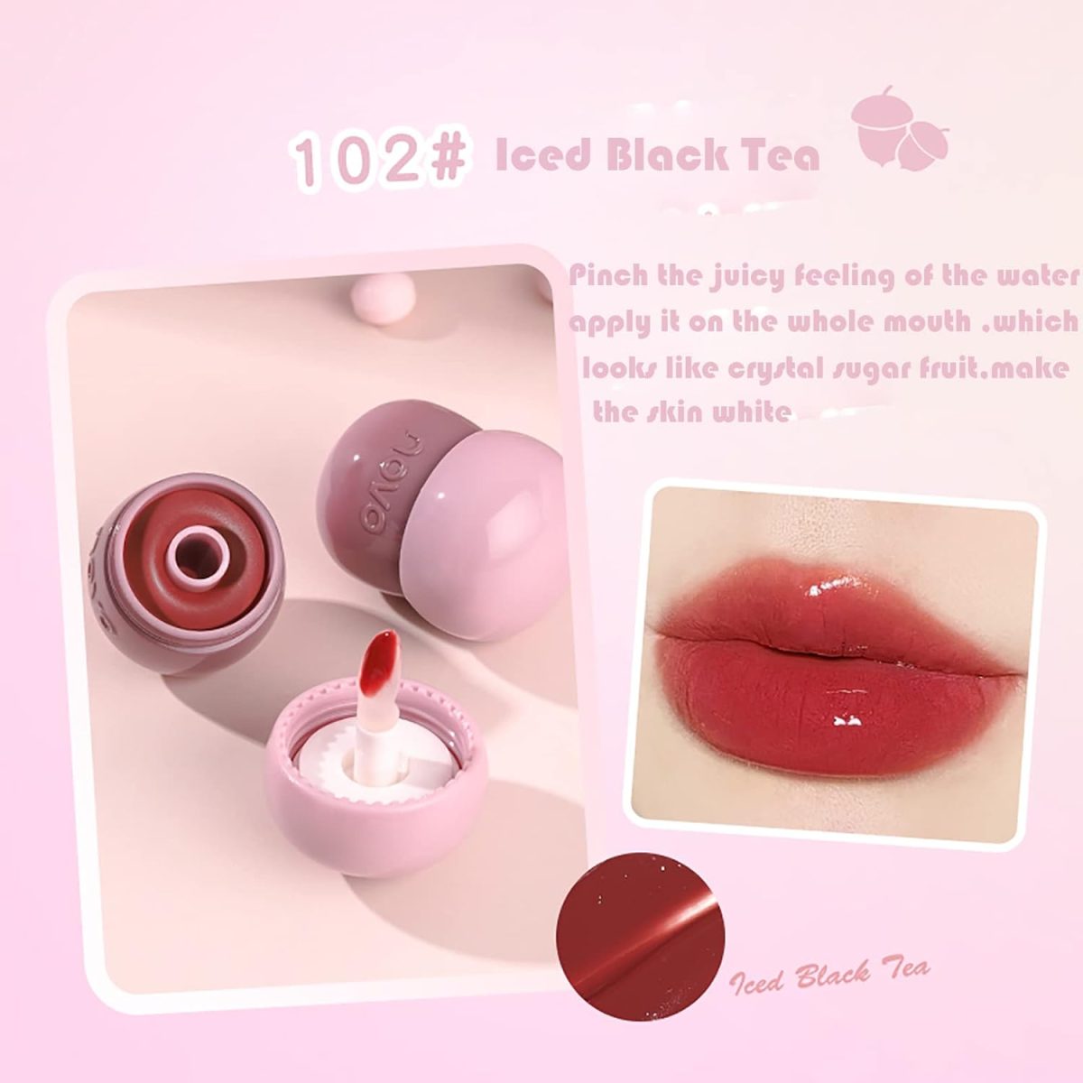 ⁦4Pcs Tinted Mushroom Lip Gloss, Long Lasting Jelly Lip Tint Hydrating,Jelly Texture Moisturising Acorn Lip Baim,Moisturise and Lighten Lip Lines,Easy to Carry⁩ - الصورة ⁦4⁩