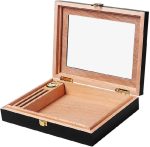 ⁦Can Hold 20 Cigars with Humidifier and Hygrometer Cigarette Box Cigar Cabinet Cedar Wood Lining Glass Sunroof Solid Wood Box Large Capacity Men's Box Black ble f Classic Portable Cigar Wauyan⁩ - الصورة ⁦2⁩
