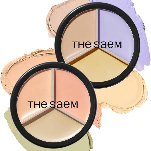 THE SAEM Cover Perfection Triple Pot Concealer 03 Correct Up Beige + 04 Tone Up Beige - Fair to Light Skin Tone - 3 Color Full Coverage Concealer - Covers Pigmentation&Blemish Spots,Corrects Skin Tone