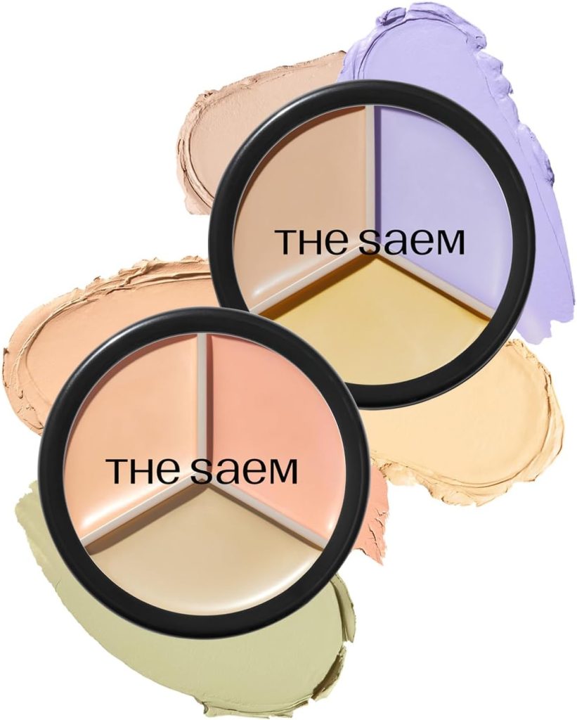 THE SAEM Cover Perfection Triple Pot Concealer 03 Correct Up Beige + 04 Tone Up Beige - Fair to Light Skin Tone - 3 Color Full Coverage Concealer - Covers Pigmentation&Blemish Spots,Corrects Skin Tone