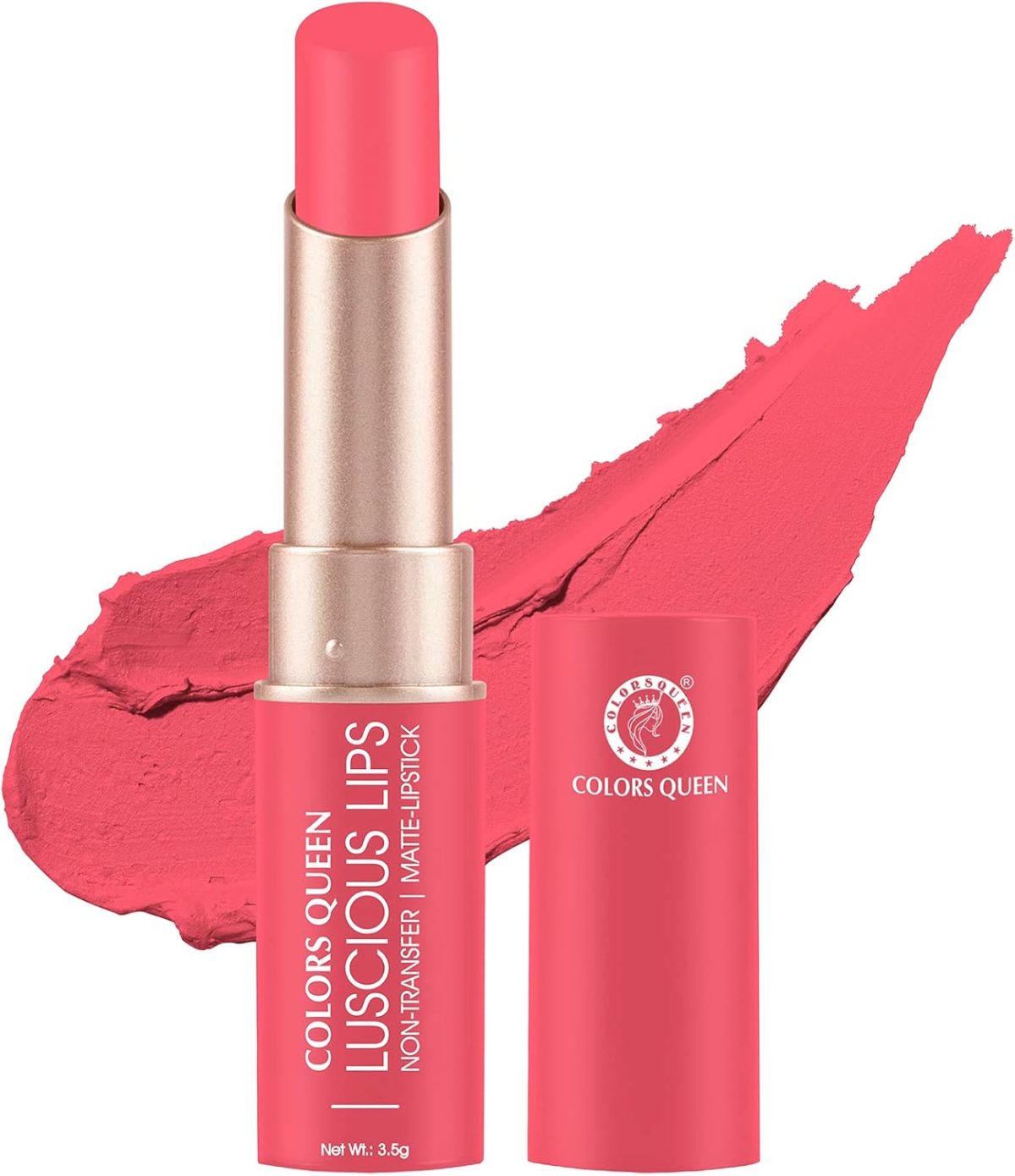 Colors Queen Luscious Lips - Non Transfer Creamy Matte Lipstick | Highly Pigmented with Smooth Application | Long Lasting Lipstick Waterproof | Smudge Proof Lipstick for Women (03 - Rosy Sunday - 3.5g