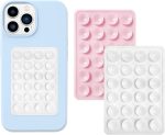 YRQX 2 Pack Silicone Suction Phone Case Mount, Silicon Adhesive Phone Stand Sticky for Cell Phone, Hands-Free Phone Accessories Holder for Selfies and Videos, Light Pink and White