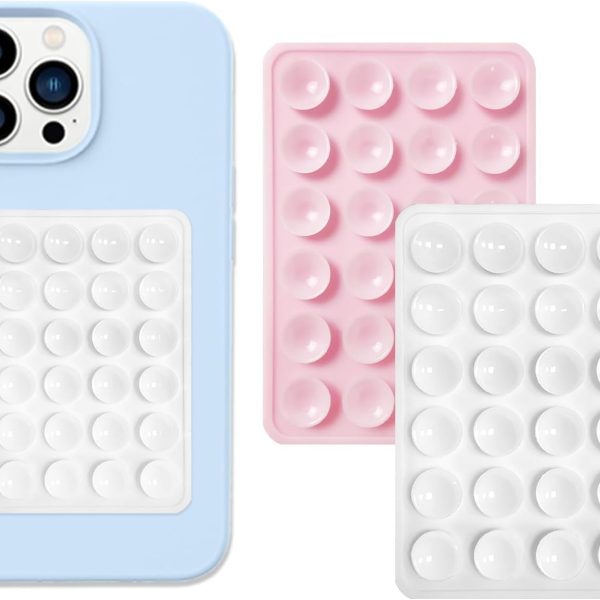 YRQX 2 Pack Silicone Suction Phone Case Mount, Silicon Adhesive Phone Stand Sticky for Cell Phone, Hands-Free Phone Accessories Holder for Selfies and Videos, Light Pink and White