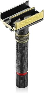 ⁦VIKINGS BLADE Adjustable Double Edge Safety Razor, The Emperor MEIJI by , Short & Fat Handle, Solid Brass, Butterfly Twist-To-Open, Eco Friendly, Luxury Case. Smooth, Close, Clean Shaving Razor⁩ - الصورة ⁦5⁩