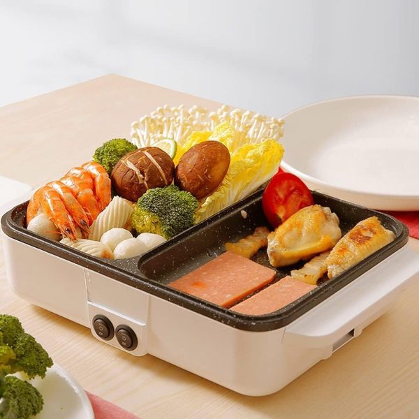 Electric Grill Pan 2 Speed Household Multifunctional Small 2L Hot Pot Barbecue One Pot 1200W High Power Dormitory Mini Barbecue Machine