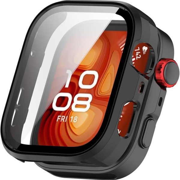 T Tersely Case and Screen Protector for Huawei Watch Fit 4 Pro, All-around Anti Scratch Shockproof Protective Hard PC Full Cover Tempered Glass Compatible with Huawei Watch Fit 4 Pro (Black)