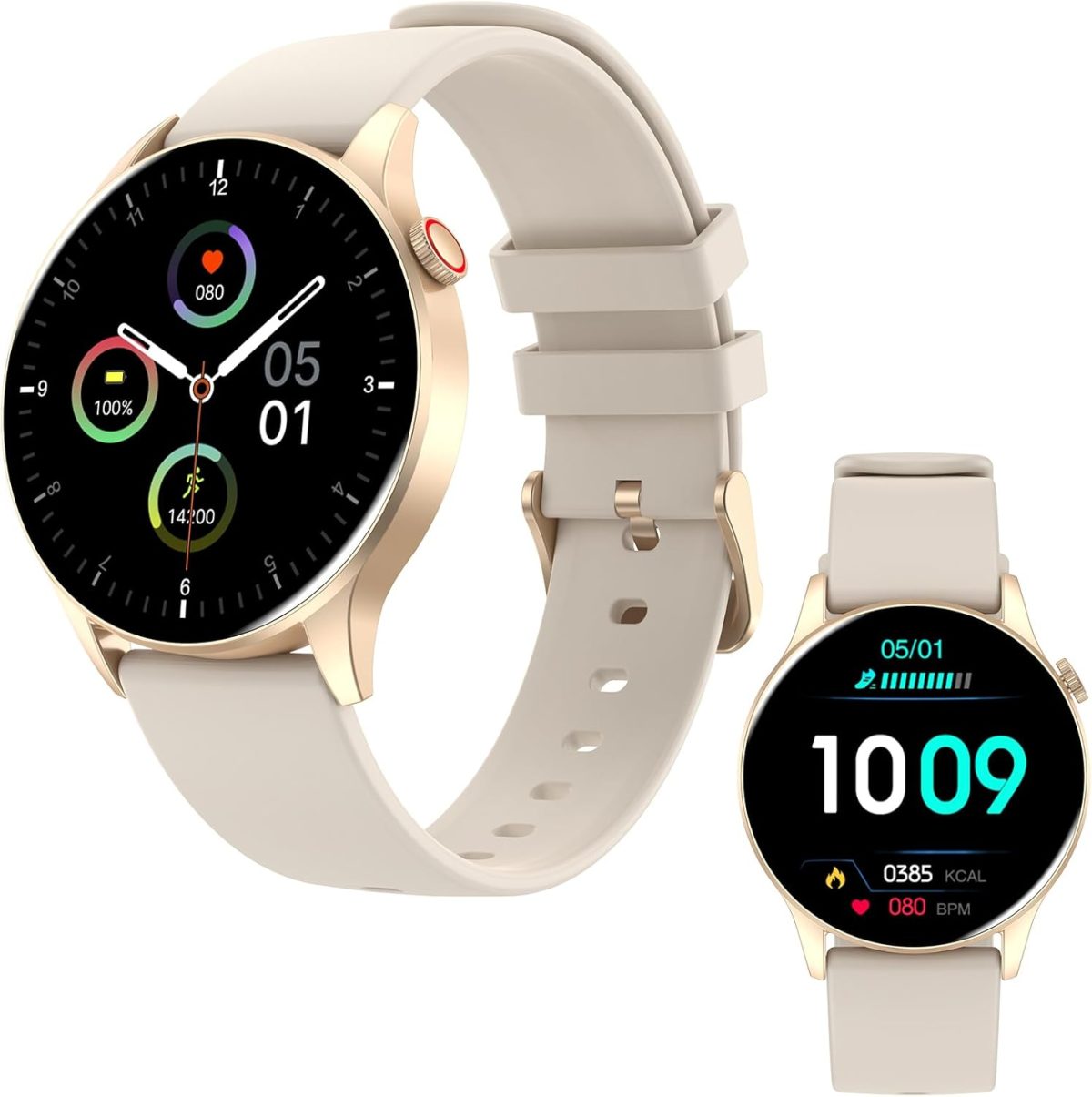 Smartwatch with Bluetooth Calls/Smart Notifications 1.43", Fitness Tracker with 100+ Sport Modes, Sleep/Stress Health Tracker, Compatible with Android & iOS (Beige)