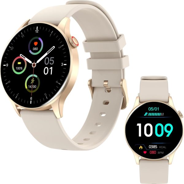 Smartwatch with Bluetooth Calls/Smart Notifications 1.43", Fitness Tracker with 100+ Sport Modes, Sleep/Stress Health Tracker, Compatible with Android & iOS (Beige)